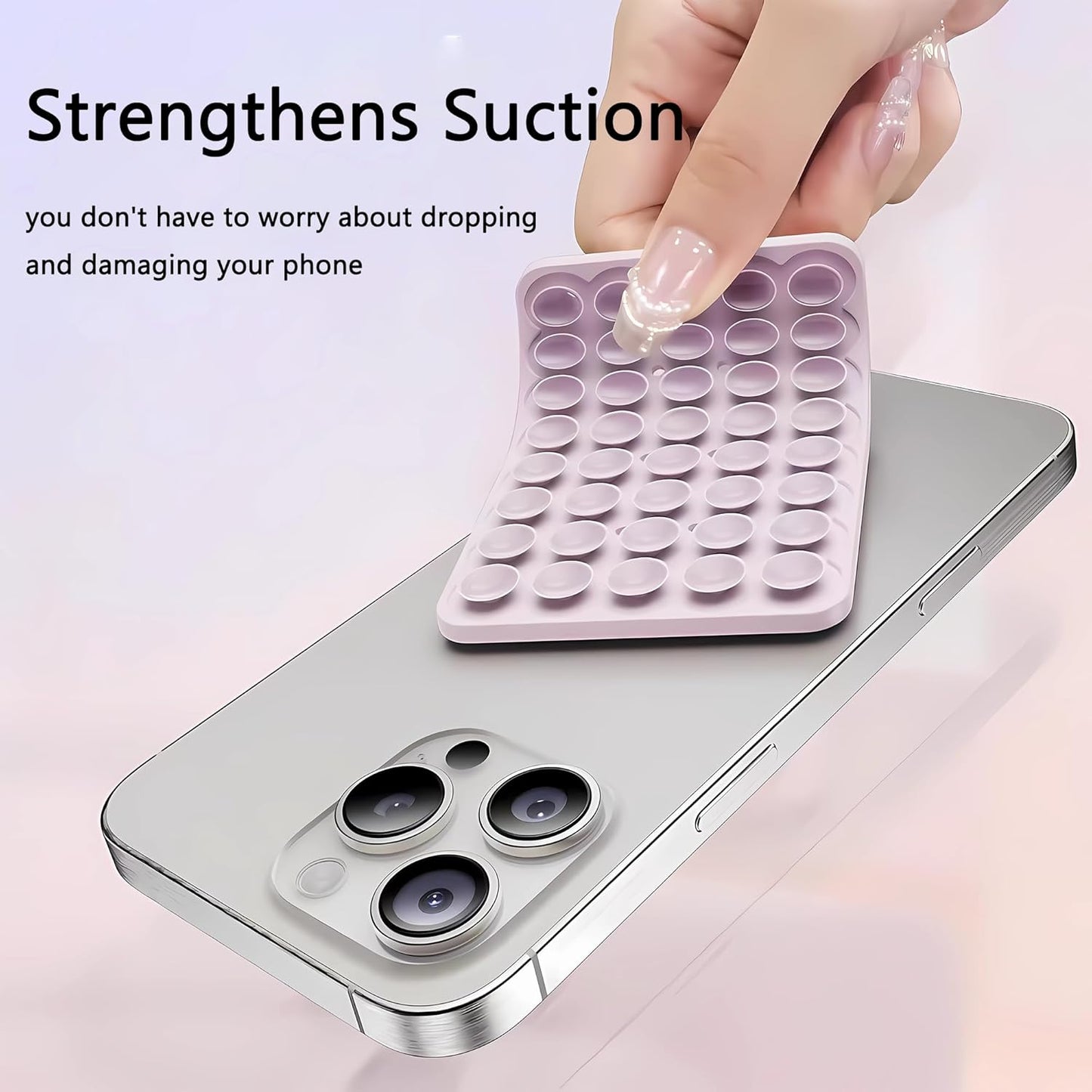 Silicone Double-Sided Suction Phone Grip Detachable Mount - Car Dashboard/Shower Phone Holder, Hands-Free For Selfies & Videos, TikTok/ASMR/Yoga - iphone & Android Compatible (3.94"x2.5",Baby Purple)
