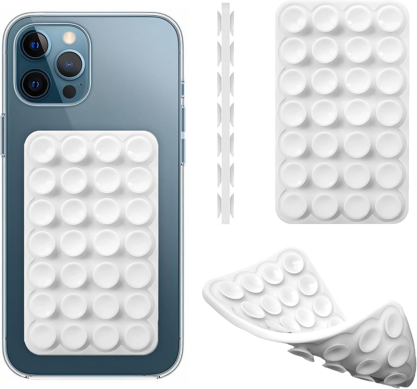 Silicone Double-Sided Suction Cup Phone Case Detachable Mount, Fidget Sticky Phone Grip Hands-Free Phone Accessories for Selfies & Videos, Trending TikTok items for iphone & Android(3.74"x2.2", White)