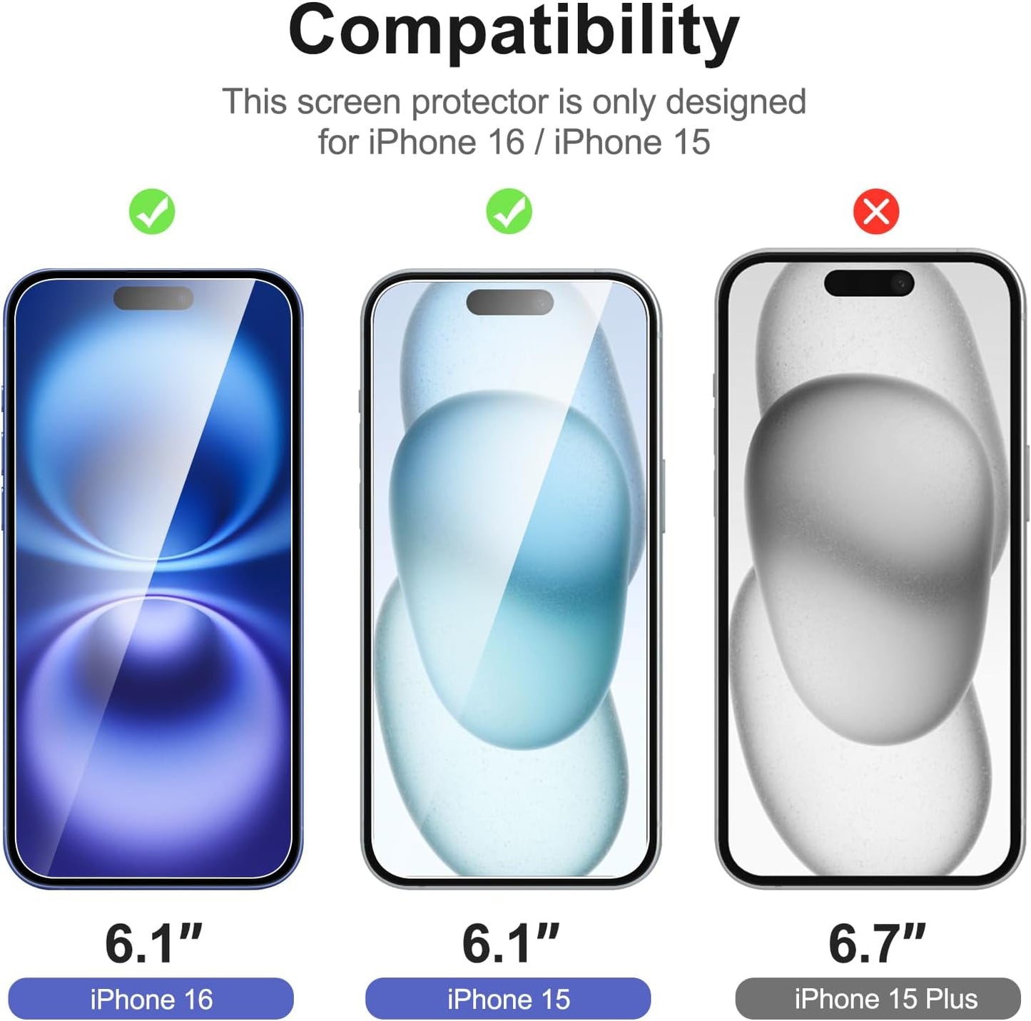 NEW'C 3 Pack Designed for iPhone 16, iPhone 15 Screen Protector (6.1 inches),Enhanced Tempered Glass Protection with easy installation tool included,Ultra Resistant
