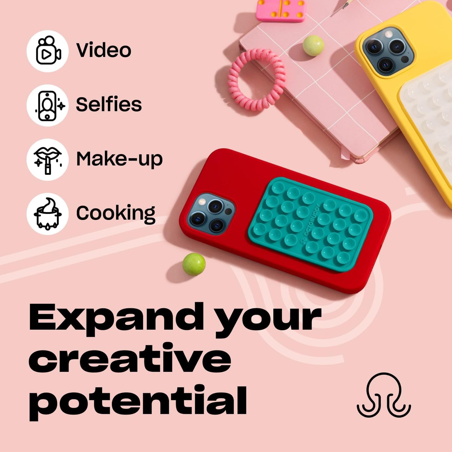 Classic - Silicone Suction Phone Case Adhesive Mount - Hands-Free, Strong Grip Holder for Selfies & Videos - iPhone & Android Compatible - 2.25″ x 3.25″, Turquoise