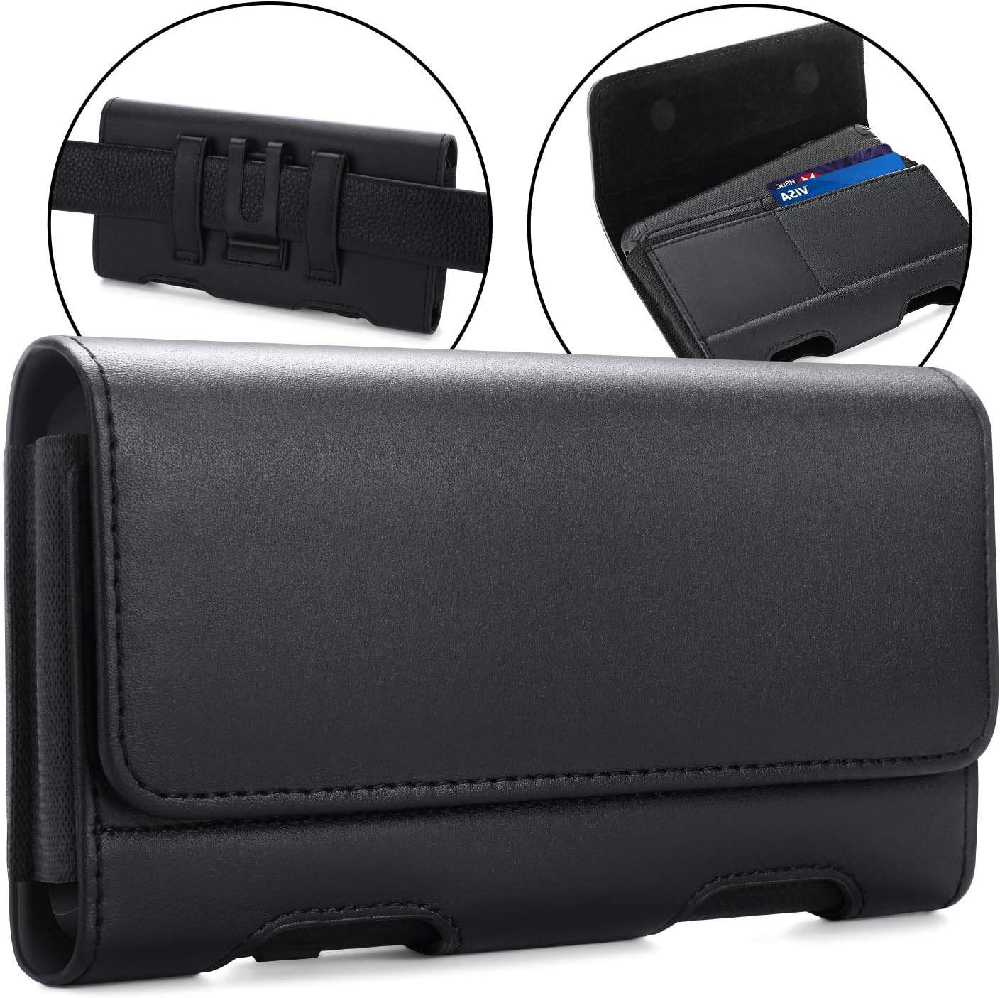 BECPLT for Samsung Galaxy S25 S24 S23 S22 5G S21 5G Holster Case, for iPhone 17 Pro 17 16 15 Pro Leather Pouch Case Holster with Belt Clip & Belt Loops with Card Holder for Apple iPhone 15 14 13 12