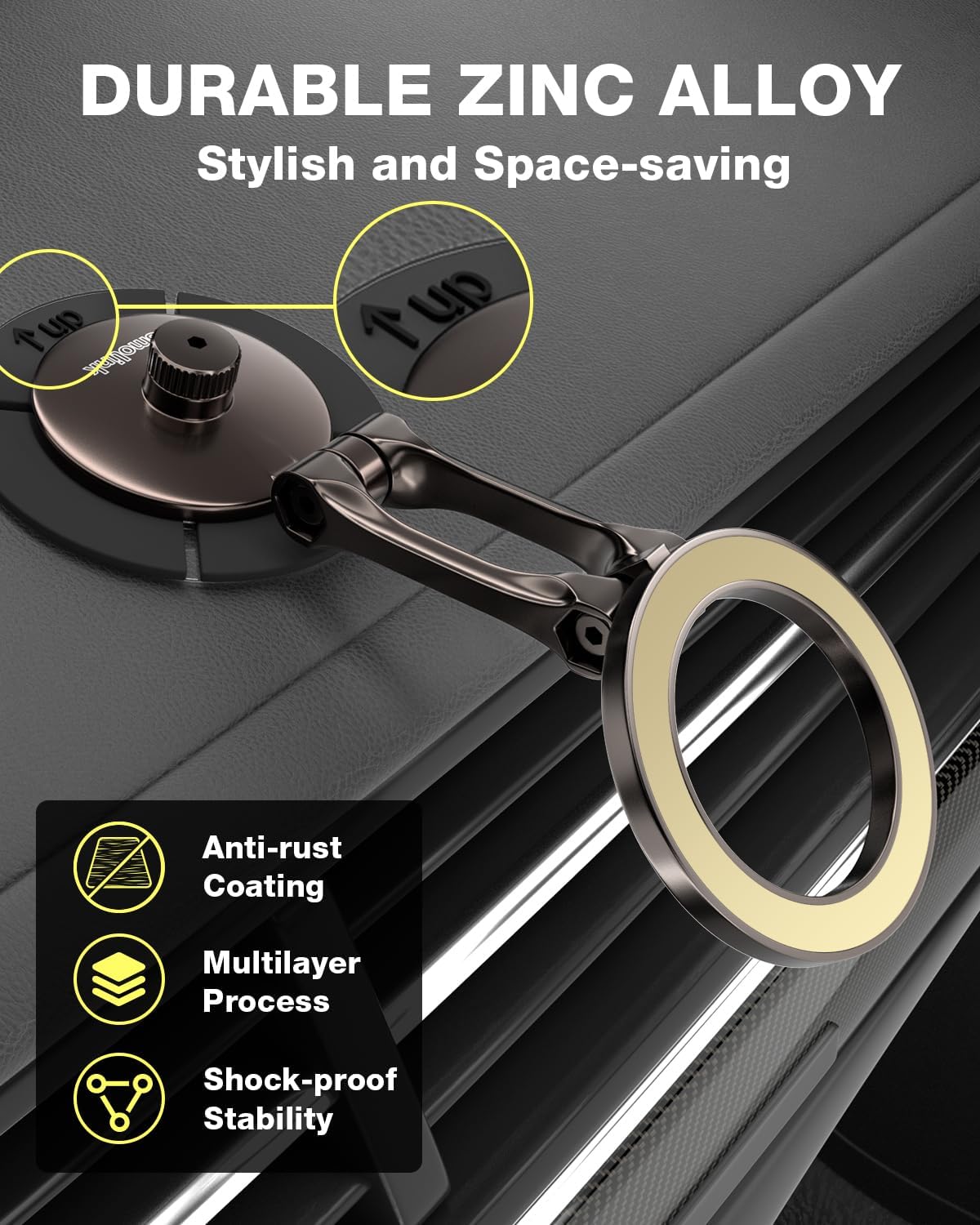 Smolink Tesla Phone Mount, All Metal Strong Magnet Magnetic Phone Holder for Car Dashborad and Tesla Model 3/Y/S/X, Foldable Hidden for MagSafe Car Mount Fit for iPhone All Phones, Beige