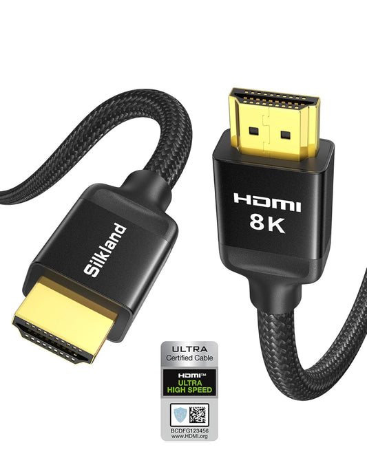 Silkland 10K 8K HDMI 2.1 Cable Certified 6.6FT [4K@120Hz 144Hz, 8K@60Hz, 2K@240Hz] Ultra High Speed HDMI® Cable 48Gbps (Upgrade Braided),HDR, eARC, HDCP 2.3, Compatible for/PS5/PS4/Roku TV