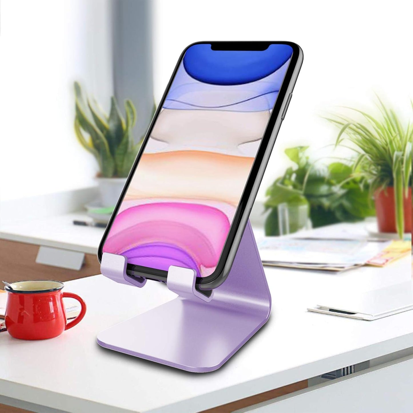 CreaDream Cell Phone Stand, Cradle, Holder,Aluminum Desktop Stand Compatible with Switch, All Smart Phone, iPhone 11 Pro Xs Max Xr X Se 8 7 6 6s Plus SE 5 5s-Purple