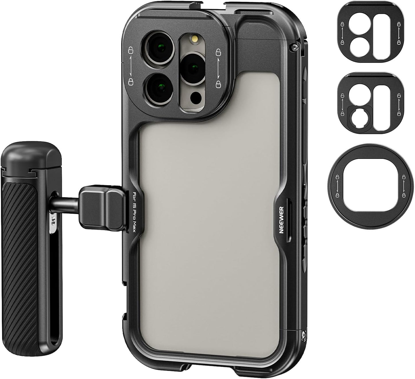NEEWER 15 Pro Cage [2nd Gen], Video Rig Phone Stabilizer with Quick Release Side Handle, 67mm Filter Adapter, 17mm Lens Backplate, T Mount Lens Adapter Compatible with Moment, PA043+PA045B