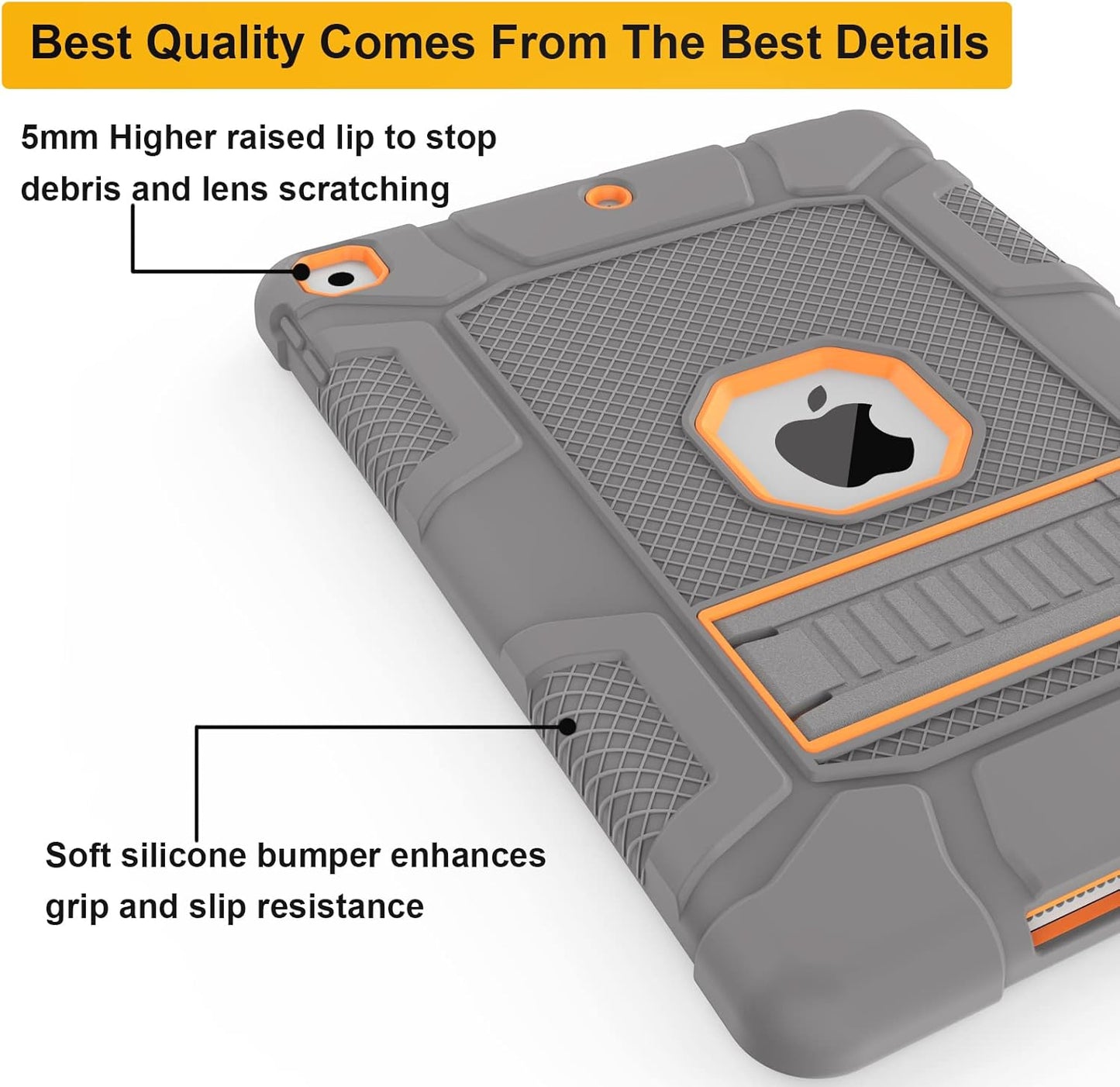 Rantice iPad 9th Generation Case, iPad 8th Generation Case, iPad 7th Generation Case, Hybrid Shockproof Rugged Drop Protection Cover with Kickstand for iPad 10.2'' (Gray+Orange)