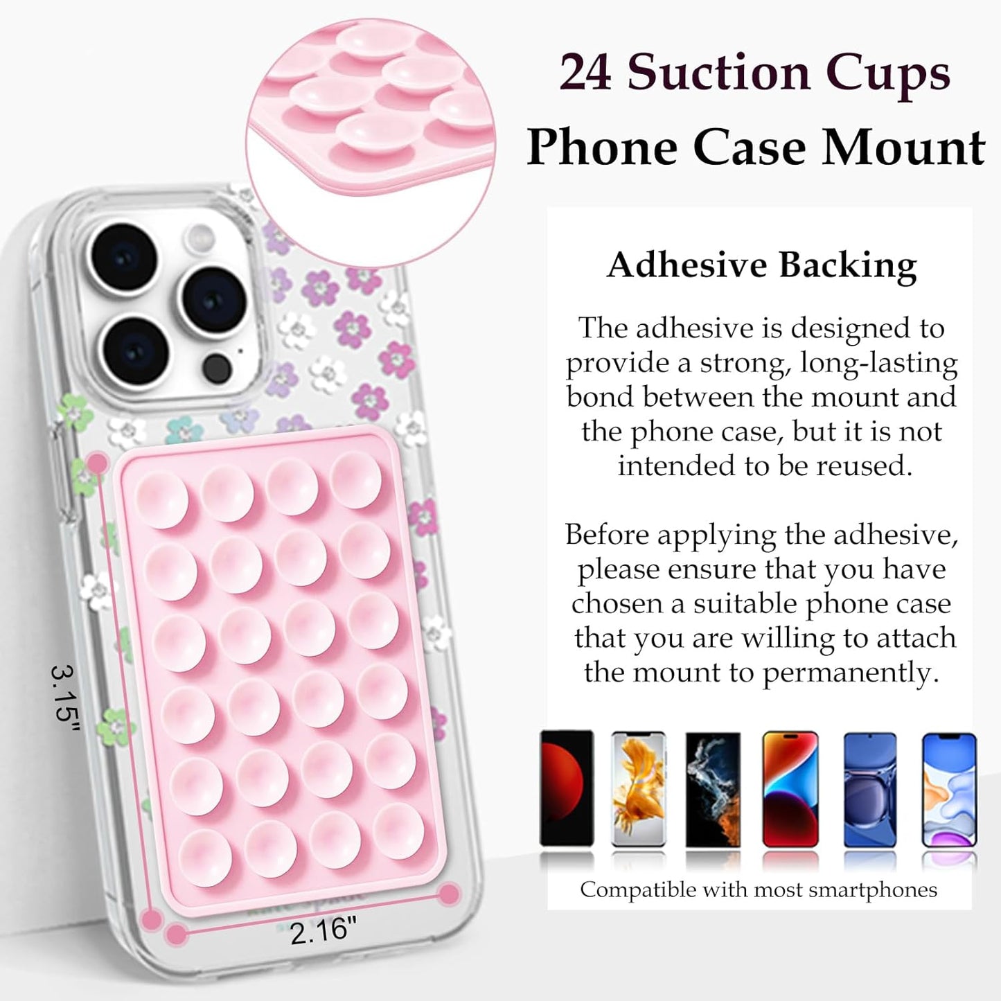 Silicone Suction Phone Case Mount, Non Slip Sticky Phone Grip for Cellphone, Silicon Adhesive Suction Cup Phone Mount, Strong Grip Holder for Selfies and Videos (Light Pink)