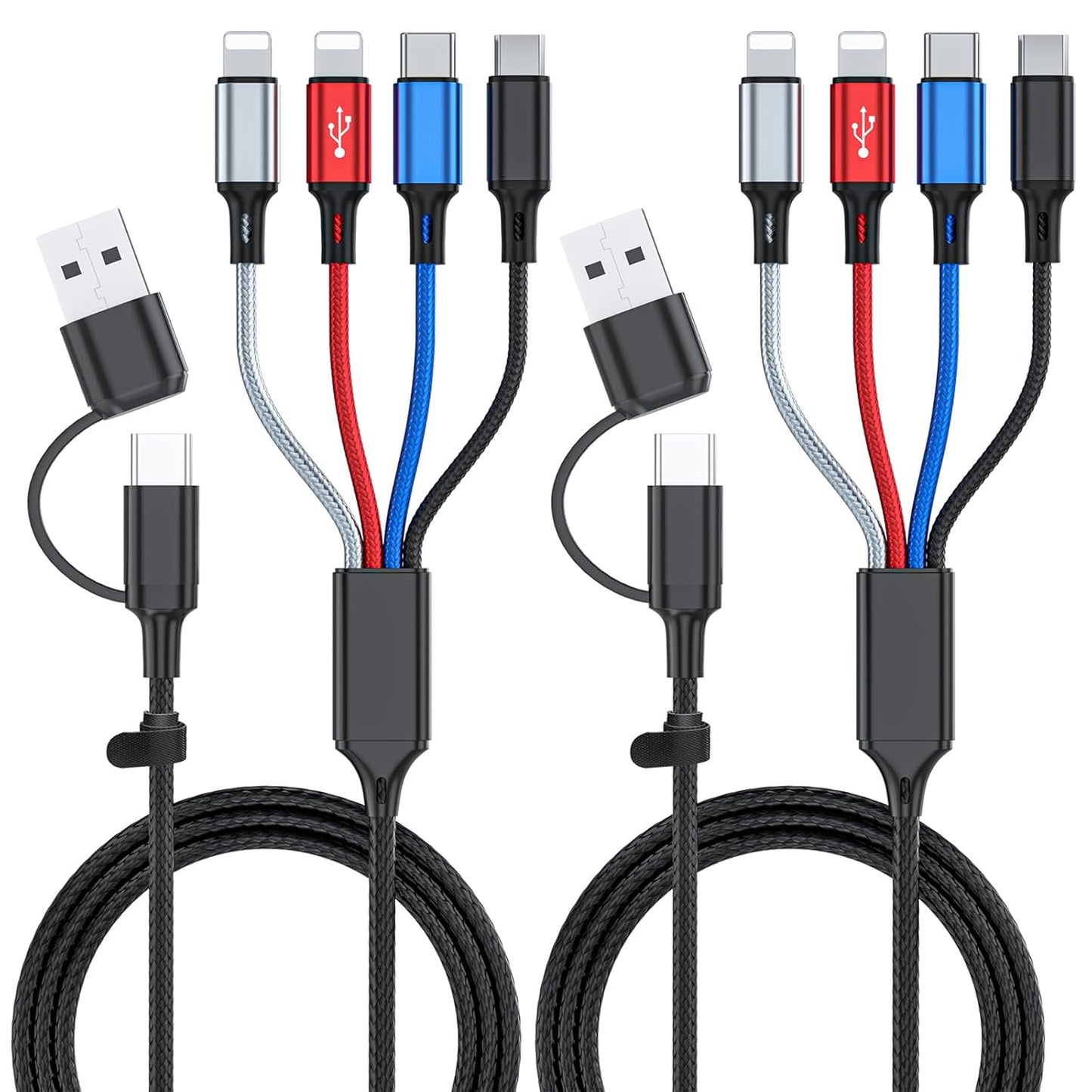 6 in 1 Multi Charging Cable 2Pack - 6FT USB Cable 3A Charger Cable Braided Universal USB A/C Charging Cord With 2*IP/Type C/Micro USB Port for Cell Phone/Tablets
