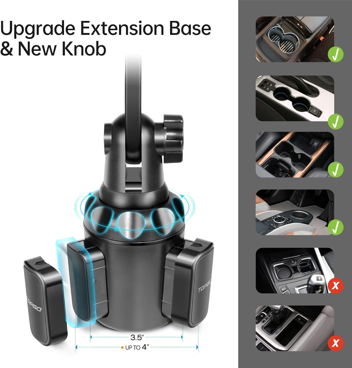 TOPGO Cup Phone Holder for Car, [No Shaking & Stable & Adjustable Pole] Car Cup Phone Mount, Compatible with iPhone 16 and All 4.0-7.0 inches Smartphones - Black