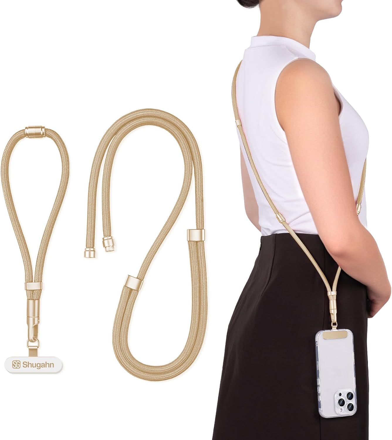 Adjustable Phone Lanyard - Phone Wrist Strap, Cell Phone Crossbody & Neck Hanging - 3-in-1 Universal for Most Smartphones (light camel)