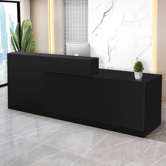 Reception Desk with Counter Modern Checkout Counter with Lockable Drawer Keyboard Tray Receptionist Desk for Office Salon Reception Table J Right 51inch/130cm
