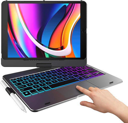 typecase Touch iPad 9th Generation Case with Keyboard (10.2", 2021), Multi-Touch Trackpad, 10 Color Backlight, 360° Rotatable, Thin & Light for iPad 8th Gen, 7th Gen, Air 3, Pro 10.5 (Space Gray)