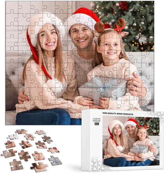 Custom Puzzles from Photos, Personalized Natural Wood Puzzle with 120/200/300/500/1000 Pieces, Customized Jigsaw Create Timeless Memories for Adults, Family, Father's Day, Lover, Pet