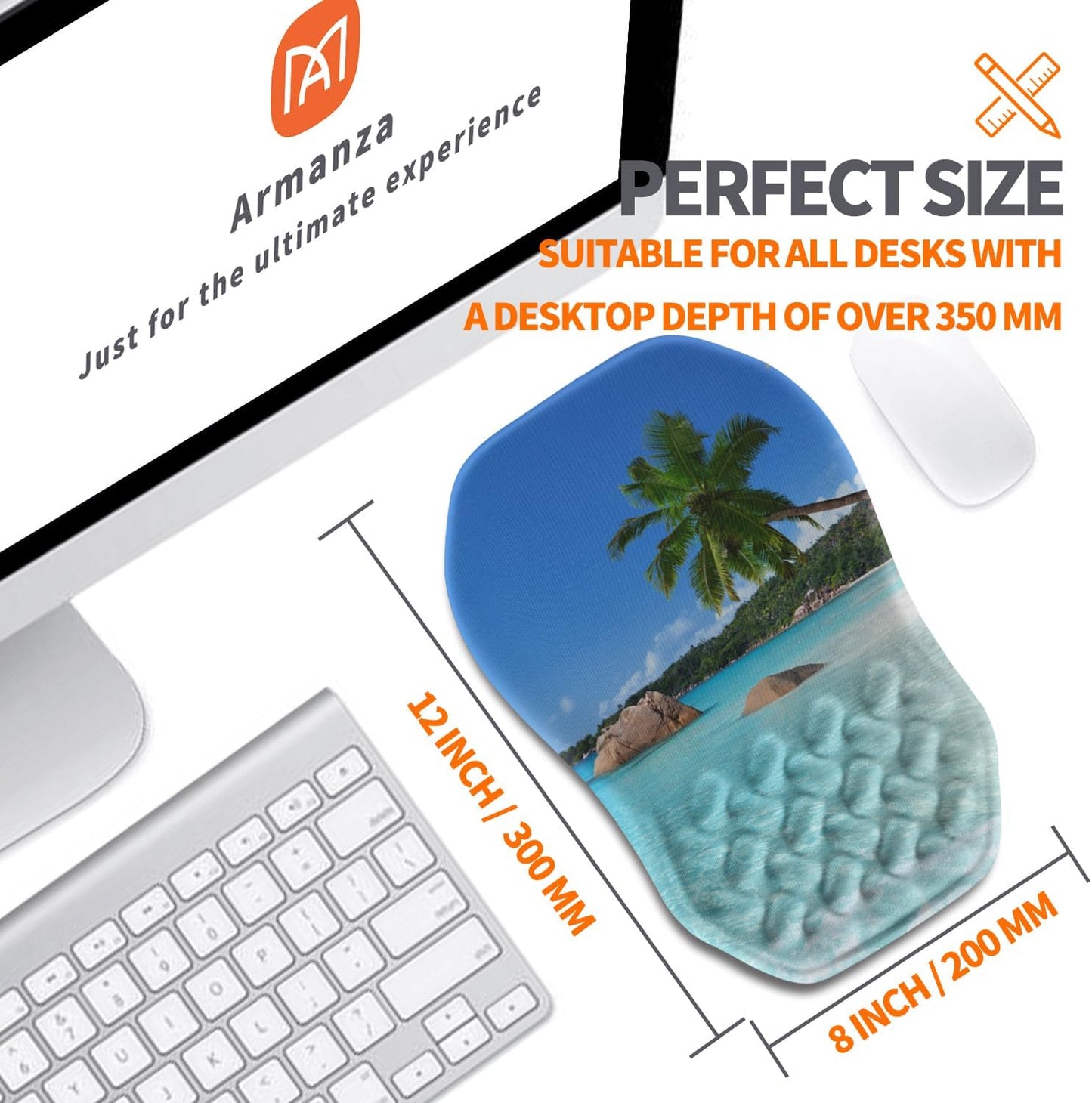 Ergonomic Slope Mouse Pad Wrist Support, Wrist Rest Mousepad for Carpal Tunnel Pain Relief with Massage Bulge and Slow Rebound Memory Foam (12x8 inch, Beach Coconut Trees)