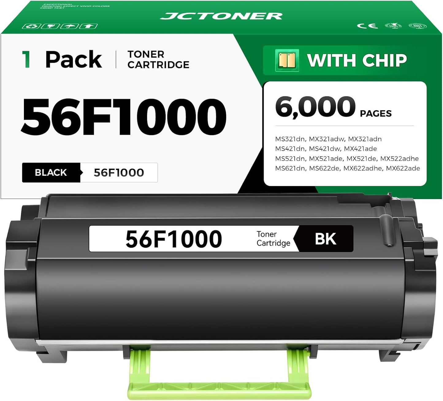 56F1000 Toner Cartridge Black Compatible with Lexmark 56F1000 56F000G Toner Replacement for Lexmark MS321 MS421 MS521 MS621 MX521 MX522 MX622 MS622 MX321 MX421 Laser Printer Ink dn dw de adn adw adhe