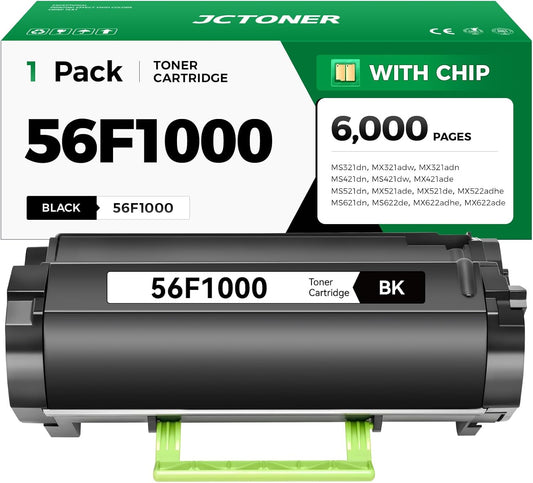 56F1000 Toner Cartridge Black Compatible with Lexmark 56F1000 56F000G Toner Replacement for Lexmark MS321 MS421 MS521 MS621 MX521 MX522 MX622 MS622 MX321 MX421 Laser Printer Ink dn dw de adn adw adhe