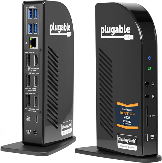 Plugable 13-in-1 USB C Docking Station 4K Triple Monitor with 100W Power Delivery | USB C Dock for Windows, Mac, ChromeOS, Thunderbolt | Driver Required | 3X HDMI and 3X DisplayPort (UD-ULTC4K)
