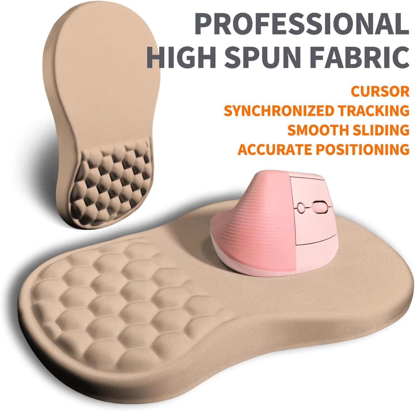 Ergonomic Joint Wrist Support Mouse Pad with Memory Foam Cushion Massage Bump, Carpal Tunnel Pain Relief Mousepad Slope Design for Wrist Rest, 11.8x7.9 in, Tan