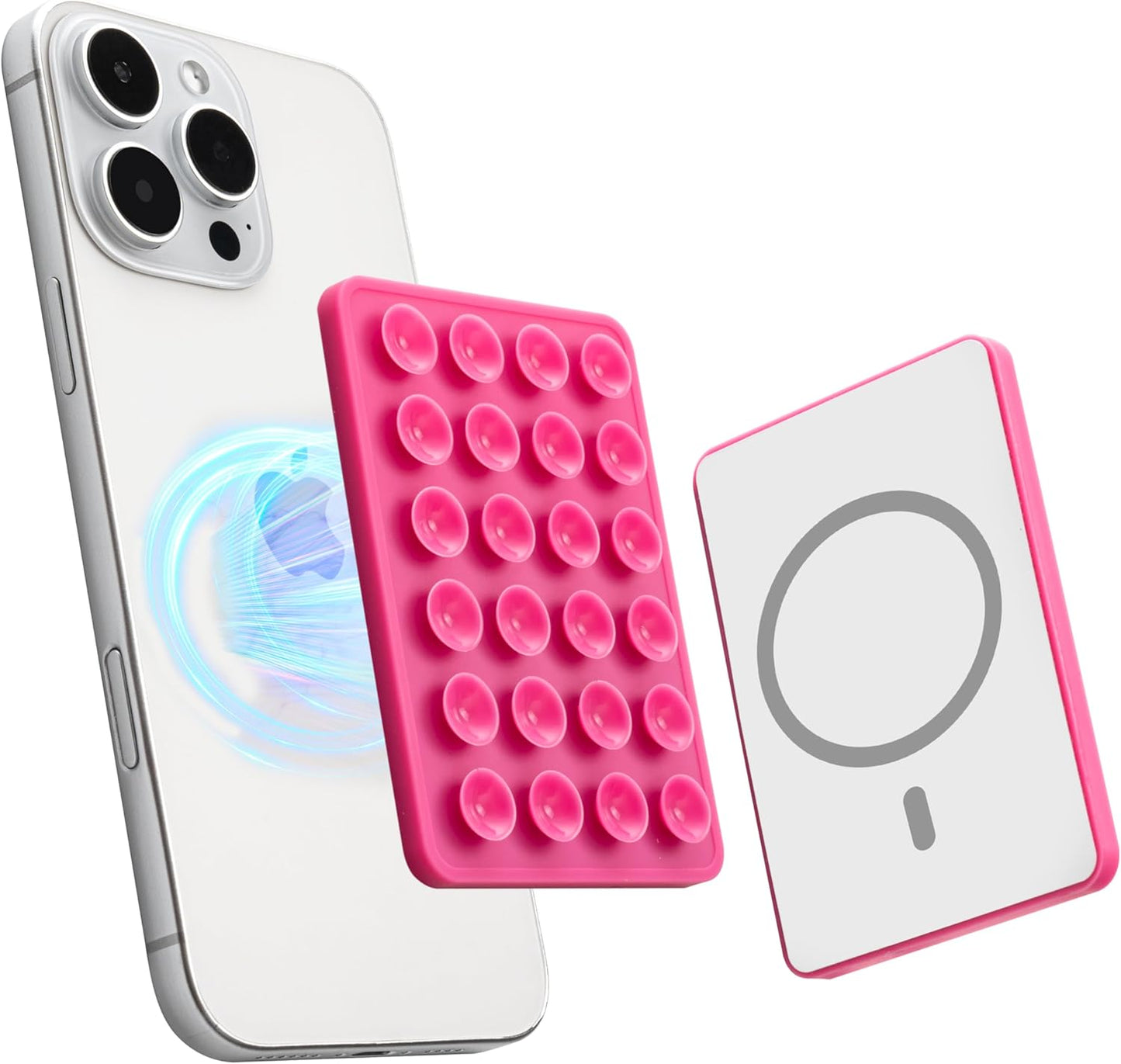 Sucky Upgraded Magnetic Suction Cell Phone Grip for MagSafe Case, Silicone Octo Cup Buddy Holder, Durable Magnet Phone Accessory for iPhone and Android (Hot Pink)