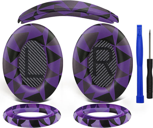 SOULWIT Ear Pads Cushions + Headband + Silicone Earpads Cover Protector, Replacement Kit for Bose QuietComfort 35 QC35, QC35 ii Over-Ear Headphones - Purple Black