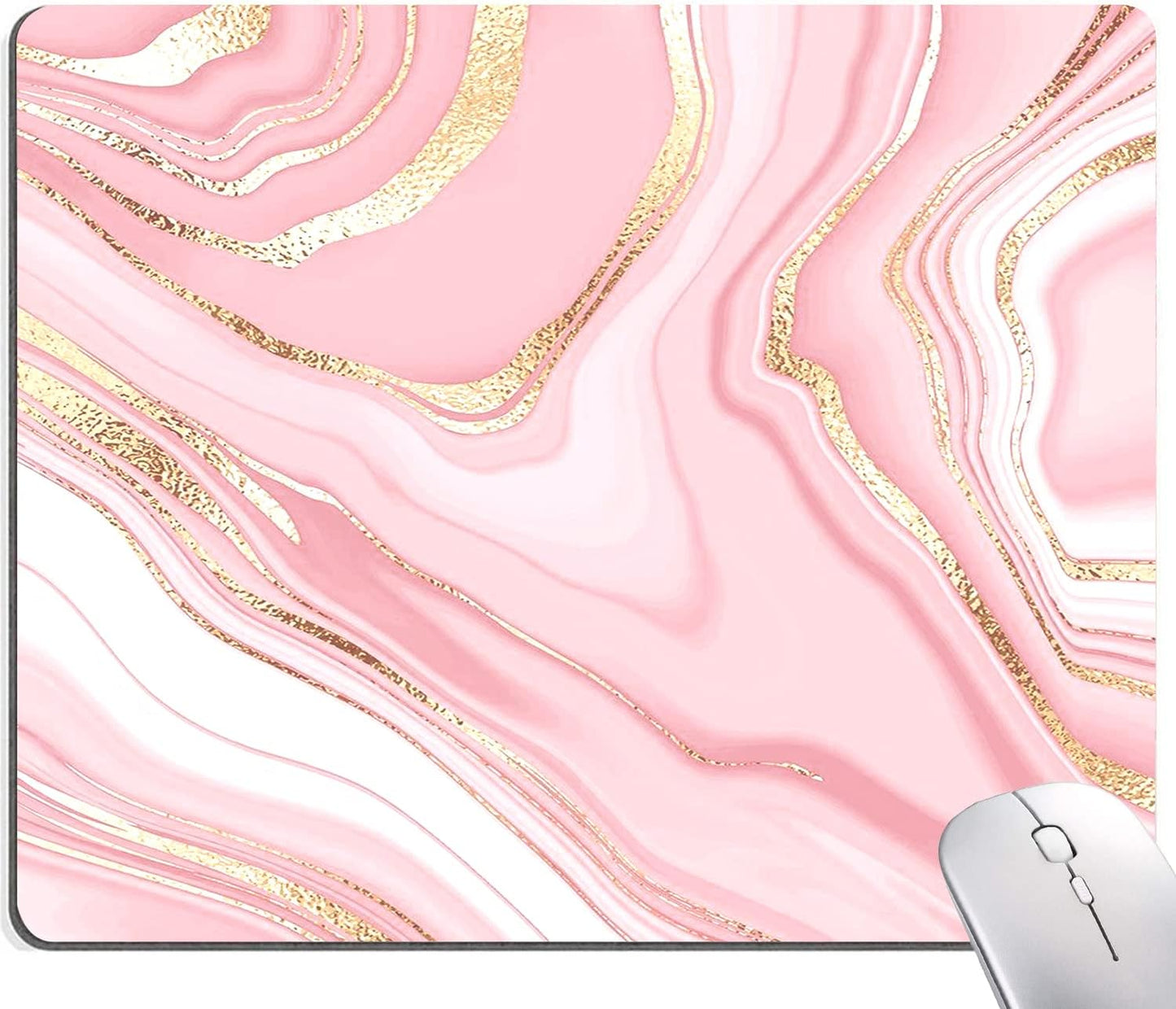 Cute Mouse Pad, Pink Gold Marble Mouse Pad, Square Personalized Mouse Mat with Design, Non-Slip Rubber Base Computer Mousepad for Office Laptop Desk
