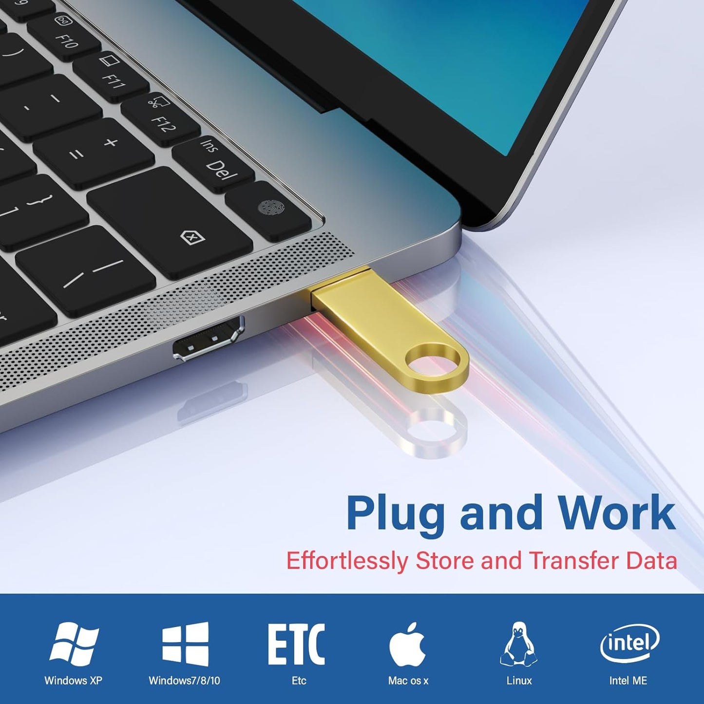 2GB USB Flash Drive 2 Pack with Keychains, Wooolken Sleek Metal USB 2.0 Thumb Drives Memory Stick for PC Laptop Computer