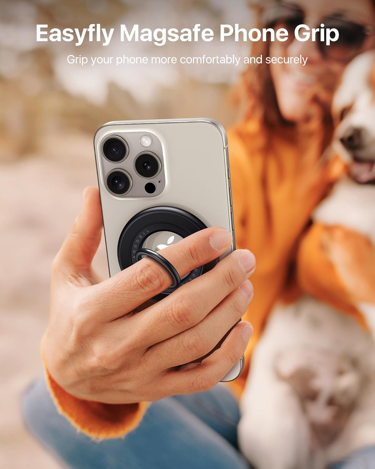 andobil [2025 Upgraded] Double-sided Magnetic Phone Grip for MagSafe [Sability Max] Strong Magnetic Phone Ring Holder Compatible with MagSafe Accessories, iPhone 16 Plus 15 14 13 12 Pro Max Mini Black