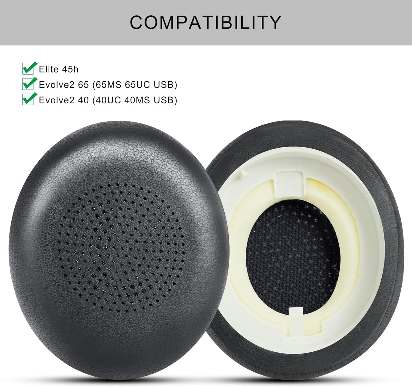 Ear Pads Replacement for Jabra Evolve2 65 (65MS 65UC USB)/Evolve2 40 (40UC 40MS USB)/Elite 45h On-Ear Wireless Headphones, Ear Cushions with Protein Leather