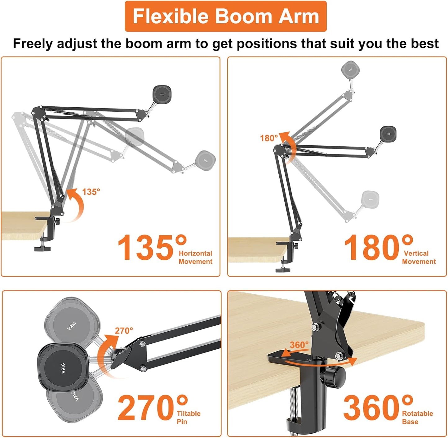 UURIG Overhead Phone Mount Stand with Magsafe, Articulating Arm Cell Phone Holder for Desk, Cell Phone Holder for Live Streams, Zoom Calls, Online Teaching, Selfies, Remote Working