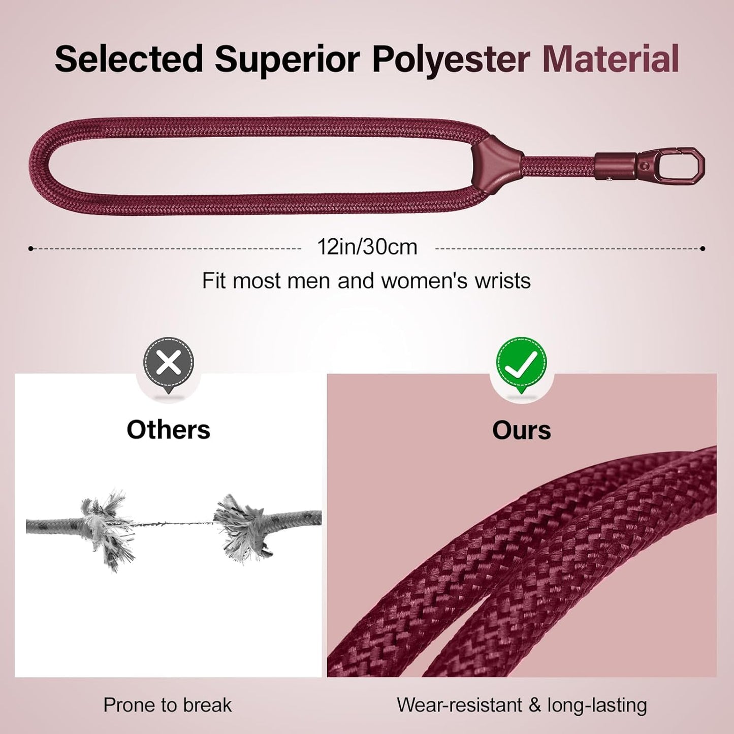 Phone Wrist Strap, Universal Adjustable Hand Wrist Strap Lanyard for iPhone 16 and Most Smartphones, Multifunctional Patch Lanyard with Phone Tether Tab for Women and Men, Wine Red