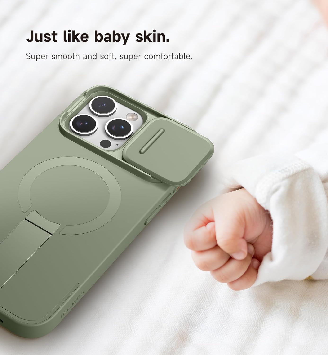 SURITCH for iPhone 16 Pro Max Case with Magnetic Camera Slide Cover and Adjustable Kickstand, Compatible with MagSafe, Shockproof Bumper Case Slim Protective Cover 6.9 Inch, Green