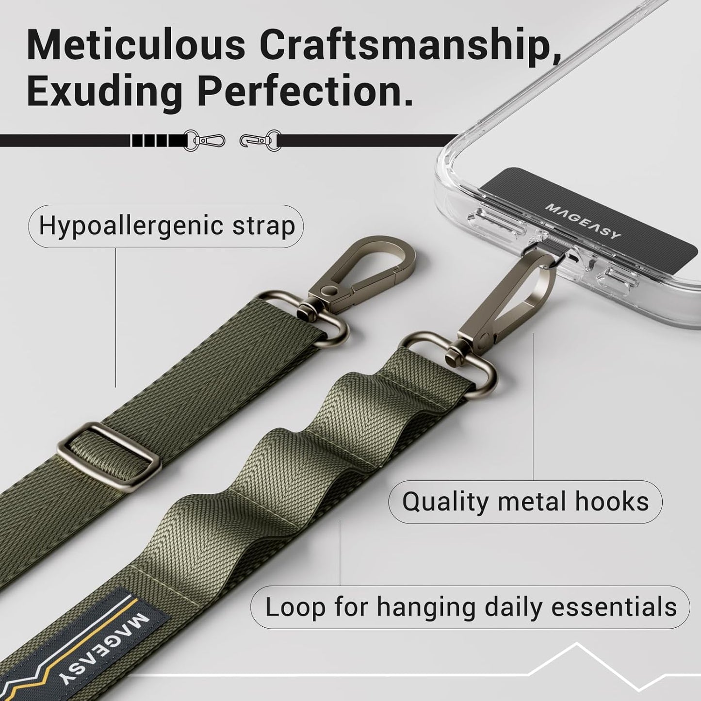 MAGEASY Universal Cell Phone Lanyard Crossbody - Anti-Theft Crossbody Phone Strap for iPhone 16 Pro Max & Most Smartphones, for Men & Women | 20mm (Army Green)