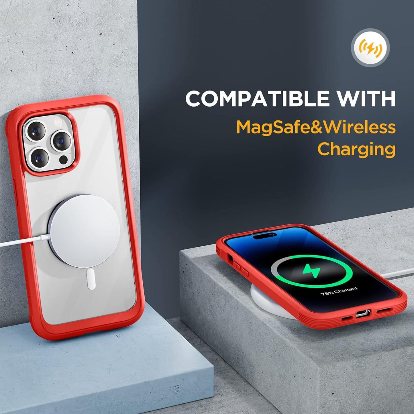 Miracase Glass Series Designed for iPhone 14 Pro Max Case 6.7 Inch, Upgrade Full-Body Bumper Case with Built-in 9H Tempered Glass Screen Protector, with Camera Lens Protector, Red