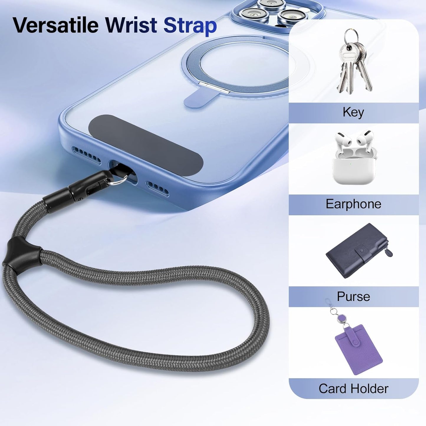 Phone Wrist Strap, Universal Adjustable Hand Wrist Strap Lanyard for iPhone 16 and Most Smartphones, Multifunctional Patch Lanyard with Phone Tether Tab for Women and Men, Space Gray