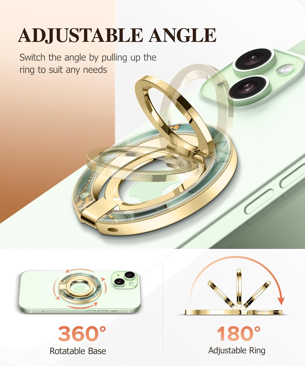 GVIEWIN Magnetic Phone Ring Holder, Compatible with MagSafe Phone Grip with Adjustable Stand, Magnet Phone Ring Kickstand for iPhone 16 Pro Max/Plus/15/14/13/12 Series/Other Phones (Desert Dream)