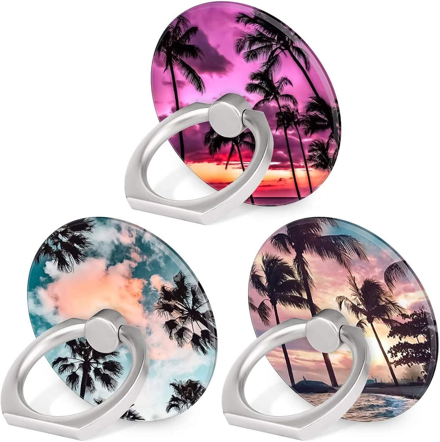 Bonoma Cell Phone Ring Holder Stand, 3 Pack Sunset Beach Palm Tree 360 Rotation Universal Smartphone Ring Grip Stand Compatible with Smartphones and Tablets