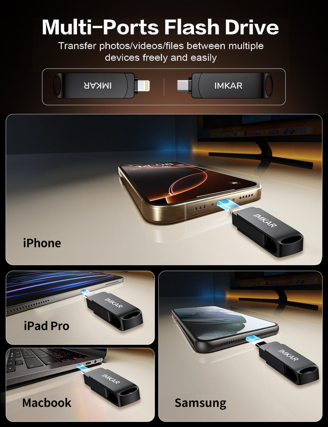 MFi Certified 512GB Flash Drive for iPhone iPad, IMKAR Memory Stick Storage for Photos Videos, Compatible with iPhone iPad Android and PC, Plug and Play No Application Required (Metal Gray)