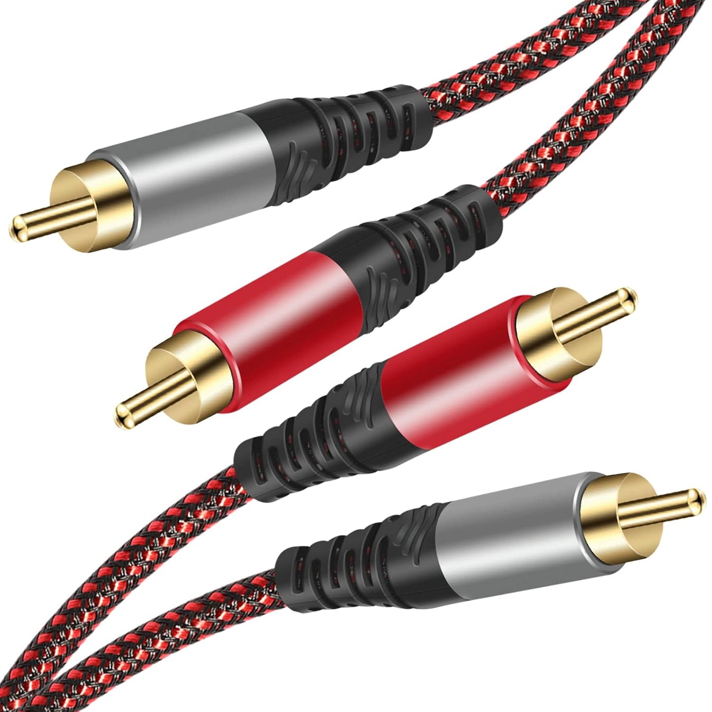 RCA Cable 6Ft,2Rca Male to 2-RCA Male Audio Stereo Subwoofer Cable [Hi-Fi Sound] Nylon-Braided Auxiliary Audio Cord for Home Theater, HDTV, Amplifiers, Hi-Fi Systems,Speakers and etc (6Ft)