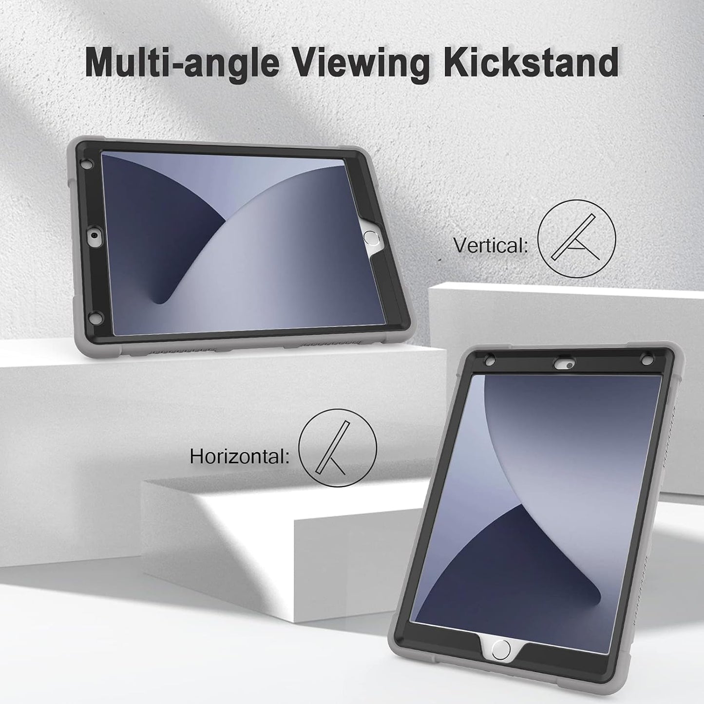 Rantice iPad Case, Hybrid Shockproof Rugged Drop Protection Cover with Kickstand for 10.2'' iPad (2021/2020/2019) (Gray+Black)