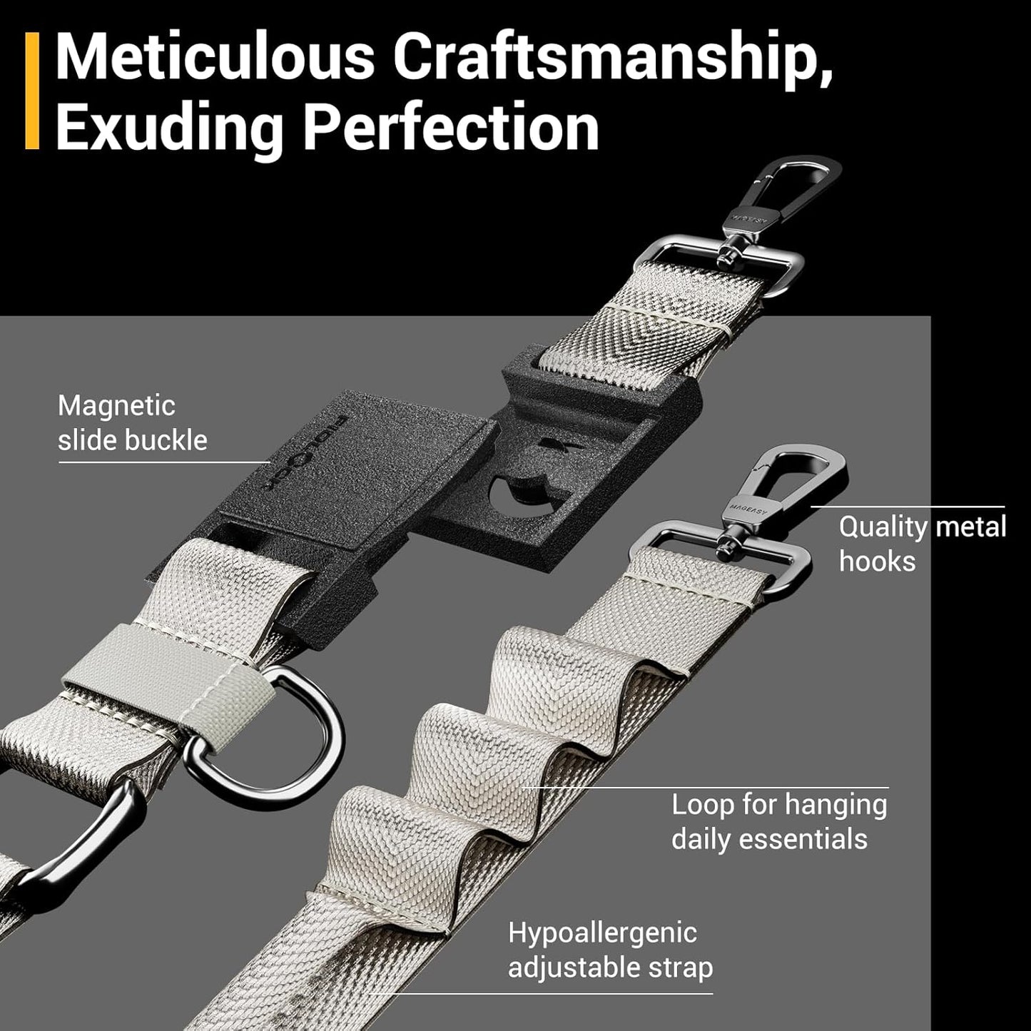 MAGEASY Universal Cell Phone Lanyard - Crossbody Phone Strap for iPhone 16 Pro Max & Most Smartphones, Magnetic Quick-lock System, for Men & Women | Utility (Starlight)