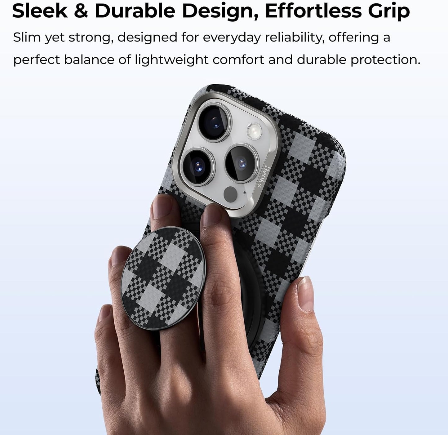 BENKS ArmorPop Magnetic Phone Grip & Stand for MagSafe, 360° Rotation Adjustable Phone Ring Holder for iPhone 17/16/15/14/13/12 Series, Durable Kevlar Design