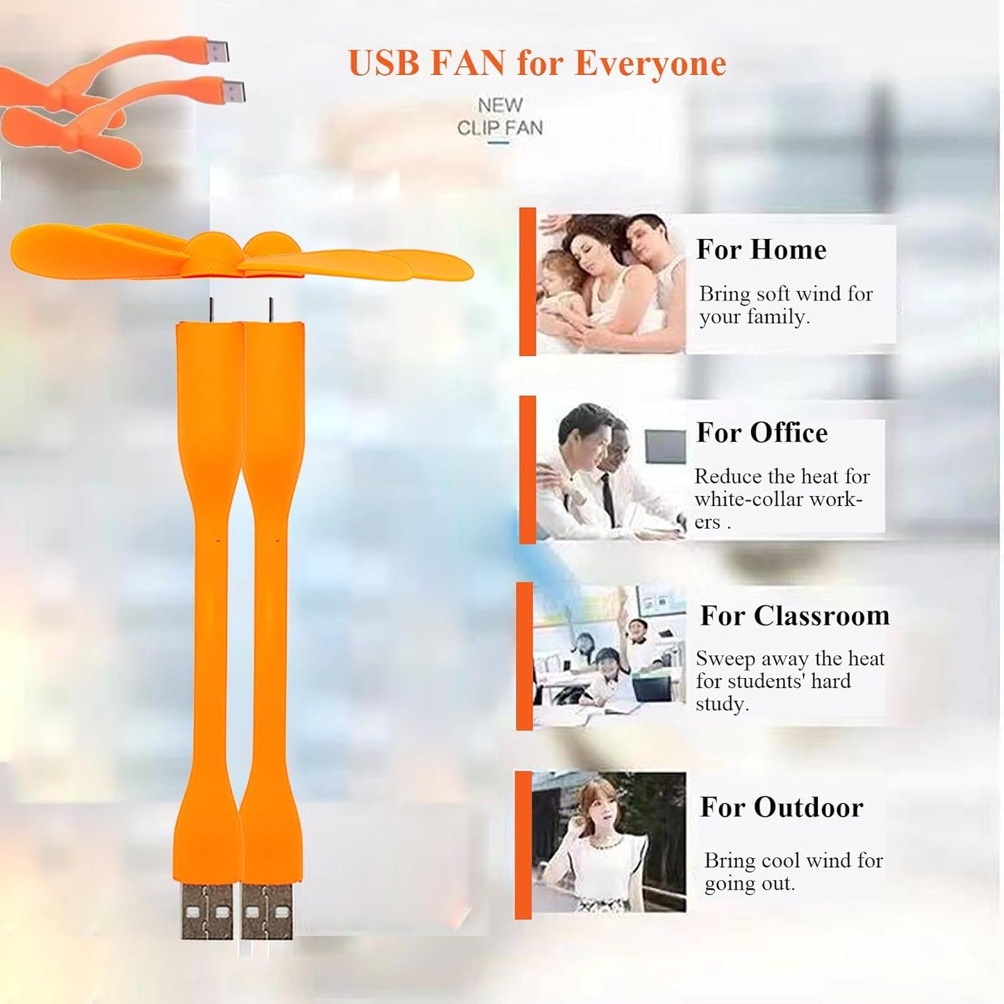 Mini USB Fan, Portable Pocket Fan USB-A Powered Little Cooler, Quiet Operation, for Home Office Car Outdoor Travel- 4 Pack (Orange)