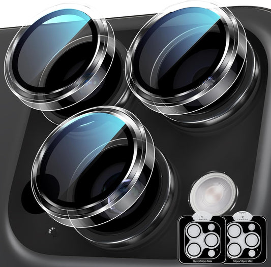 YWXTW Camera Lens Protector for iPhone 16 Pro/iPhone 16 Pro Max, [1 Step Installation Tray] Tempered Glass Screen Protector Metal Individual Camera Cover Accessories Case Friendly (Clear-2Pack)