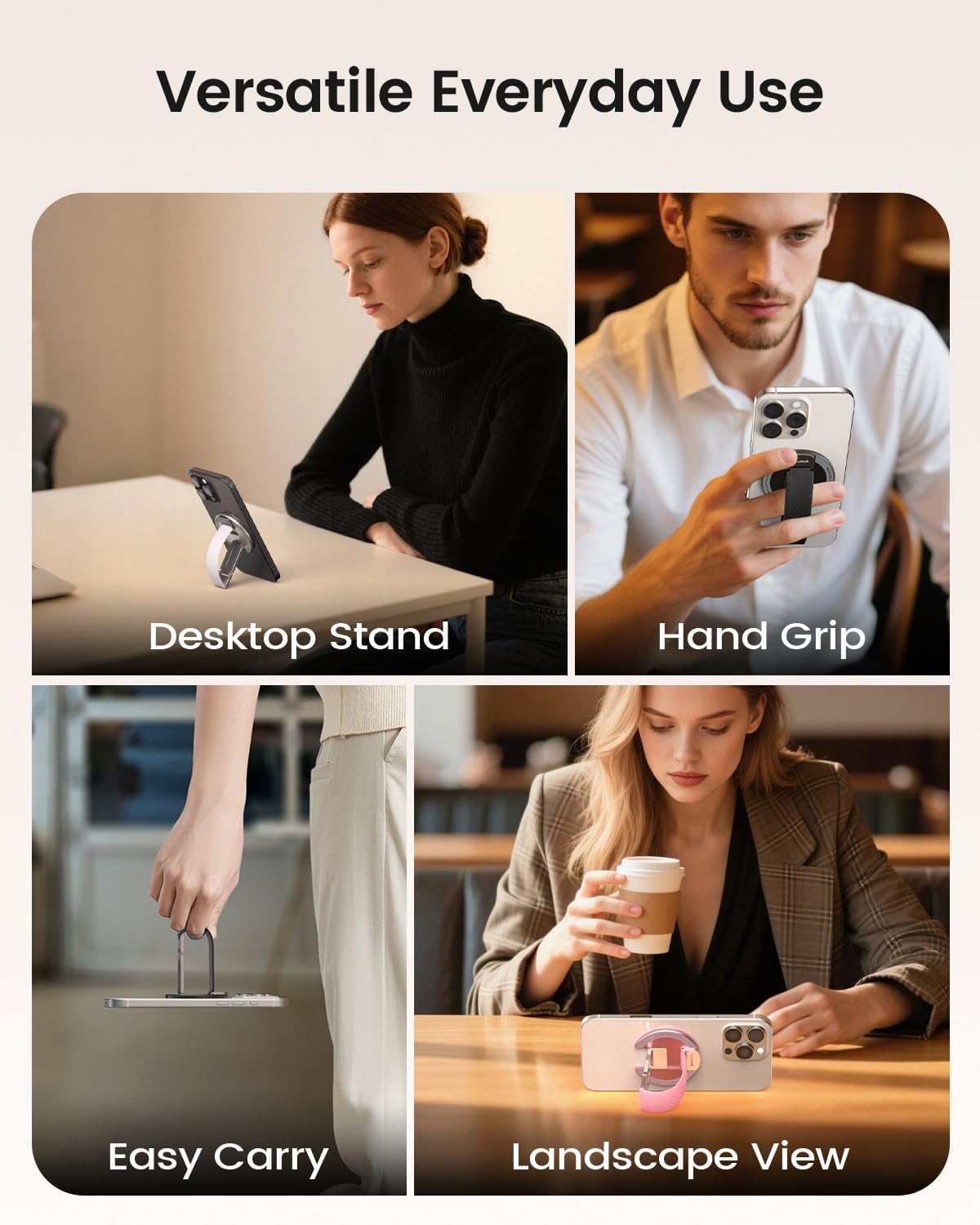 2025 Klearlook for MagSafe Phone Grip with Silicone Finger Strap, Removable Magnetic Phone Ring Holder with Adjustable Kickstand, Finger Phone Ring Grip for iPhone 16/15/14/13/12 Series, Pink