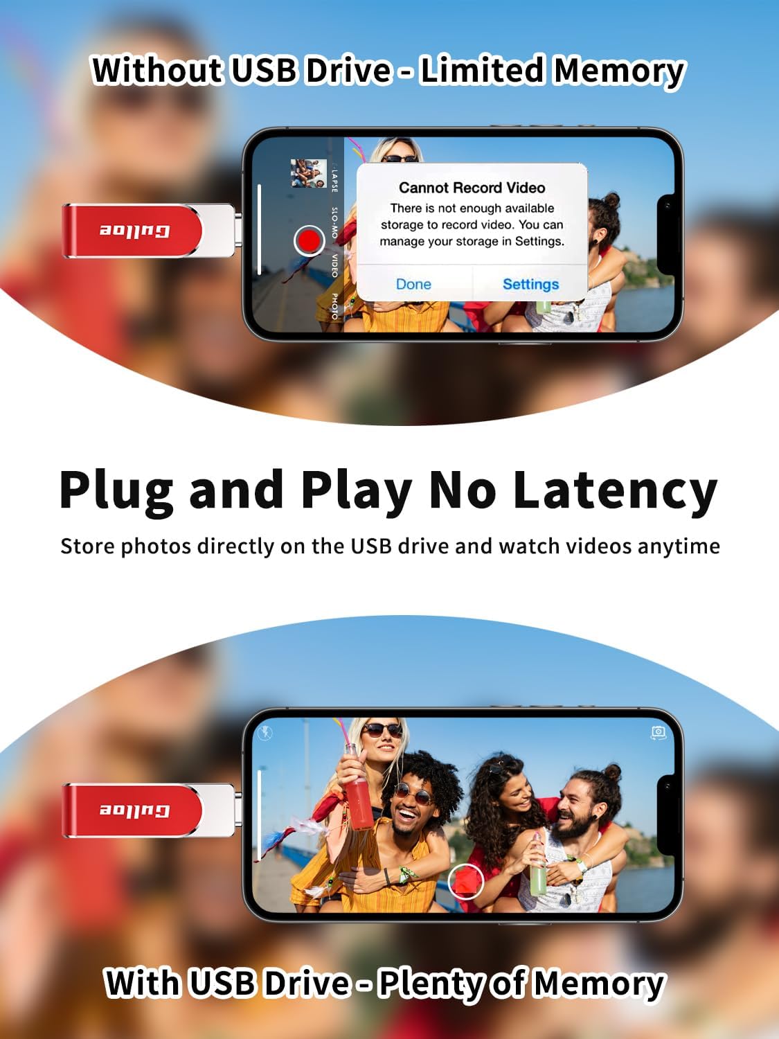 Gulloe 512GB Flash Drive Intended for iPhone, Memory Stick Storage for Photos and Videos Backup, Compatible with iPhone iPad Android PC, Plug and Play, No Application Required (Red)