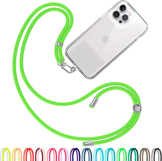Cell Phone Lanyard [Fluor Green] - Comfortable Universal Smartphone Lanyard - Easy to Use Neck Phone Holder [Clear Patch] - Adjustable Length Phone Strap Crossbody - Fits All Mobile Phones