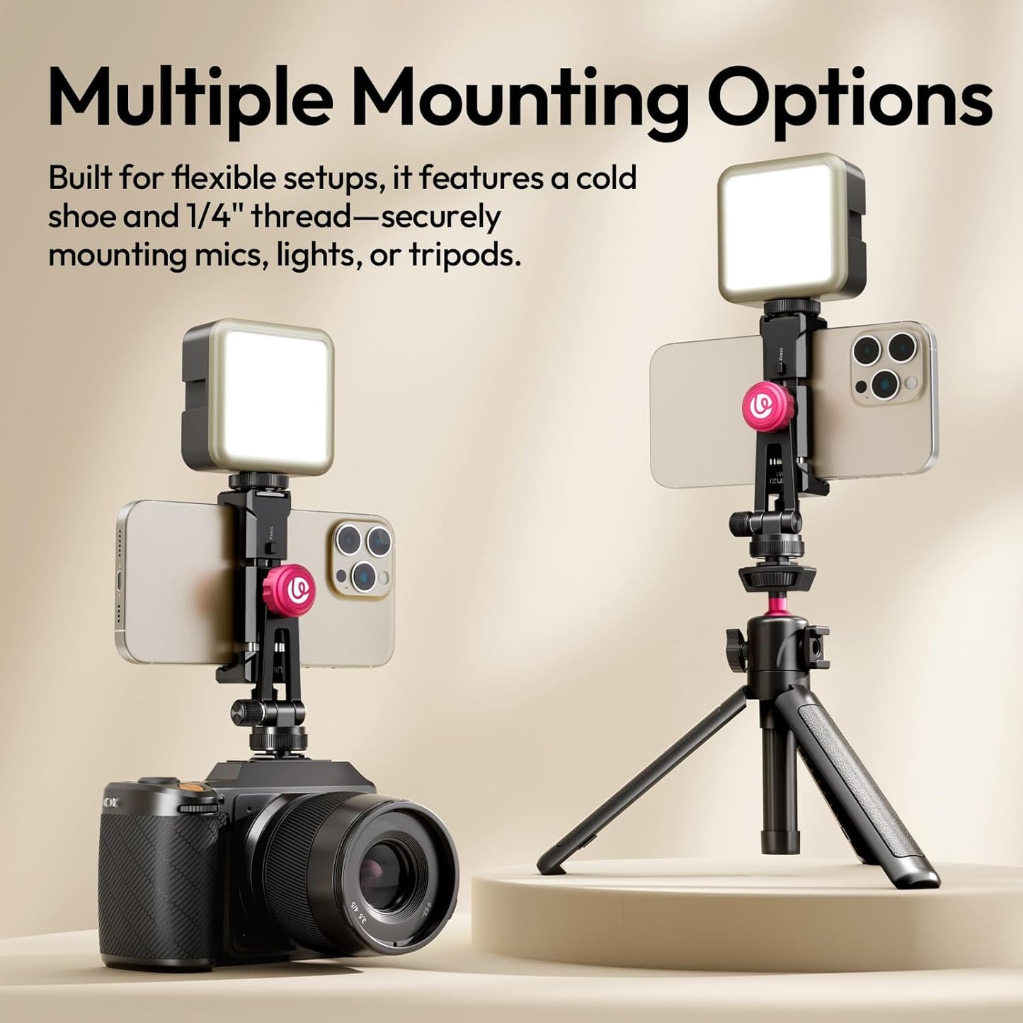 ULANZI MA61 Metal Phone Tripod Mount with Cold Shoe, 360° Adjustable Hot Shoe Camera Phone Mount for iPhone 16 15 14 Pro Max, Samsung Galaxy, Aluminum Alloy Clamp for Vlogging, Live Streaming, Video