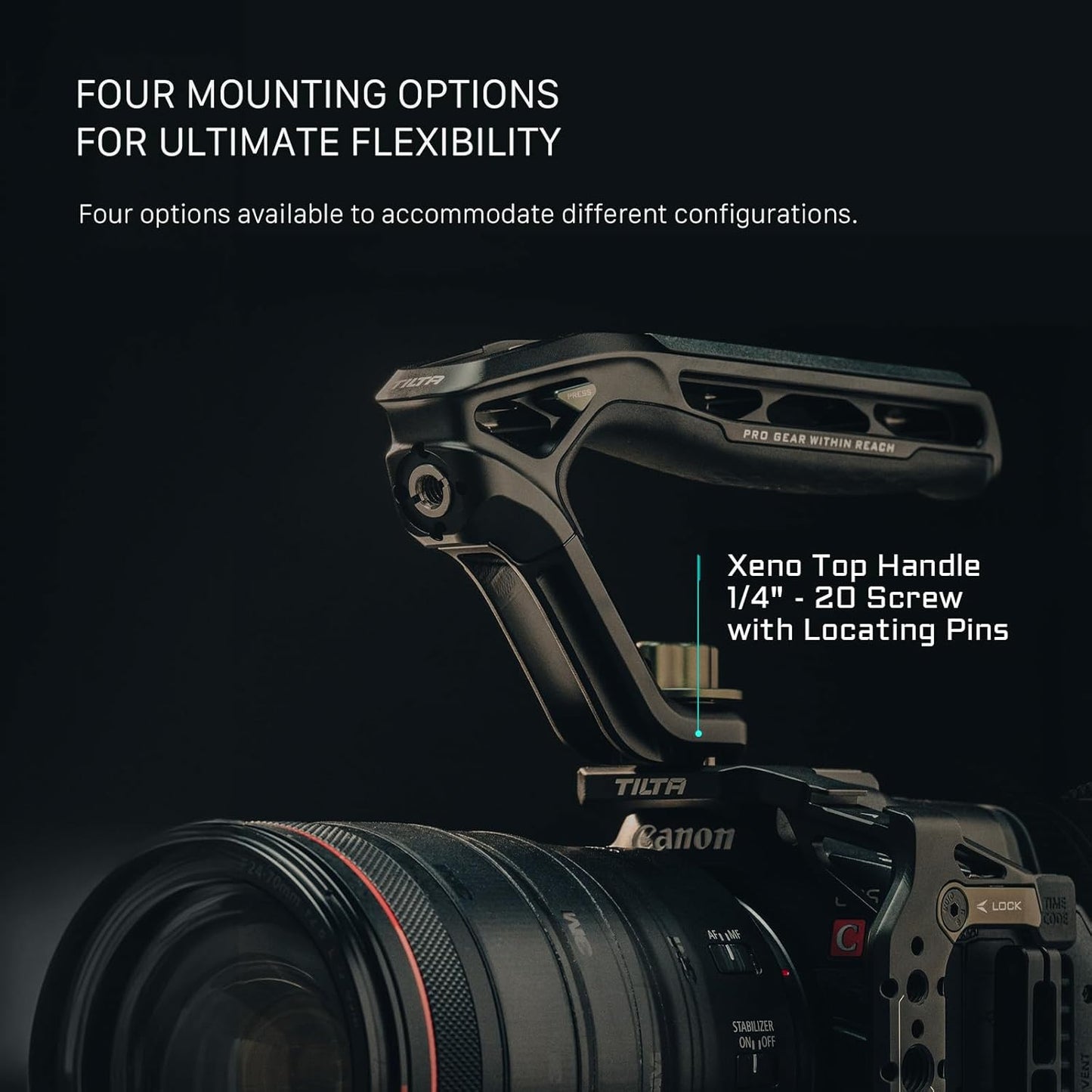 Tilta Xeno Top Handle for Filmmakers & Cameras - Black | Aluminum Alloy and Silicone Build | 1/4″-20 and 3/8″-16 Threads w/Locating Points | Safety Release Pin | Comfortable Handling (Cold Shoe)