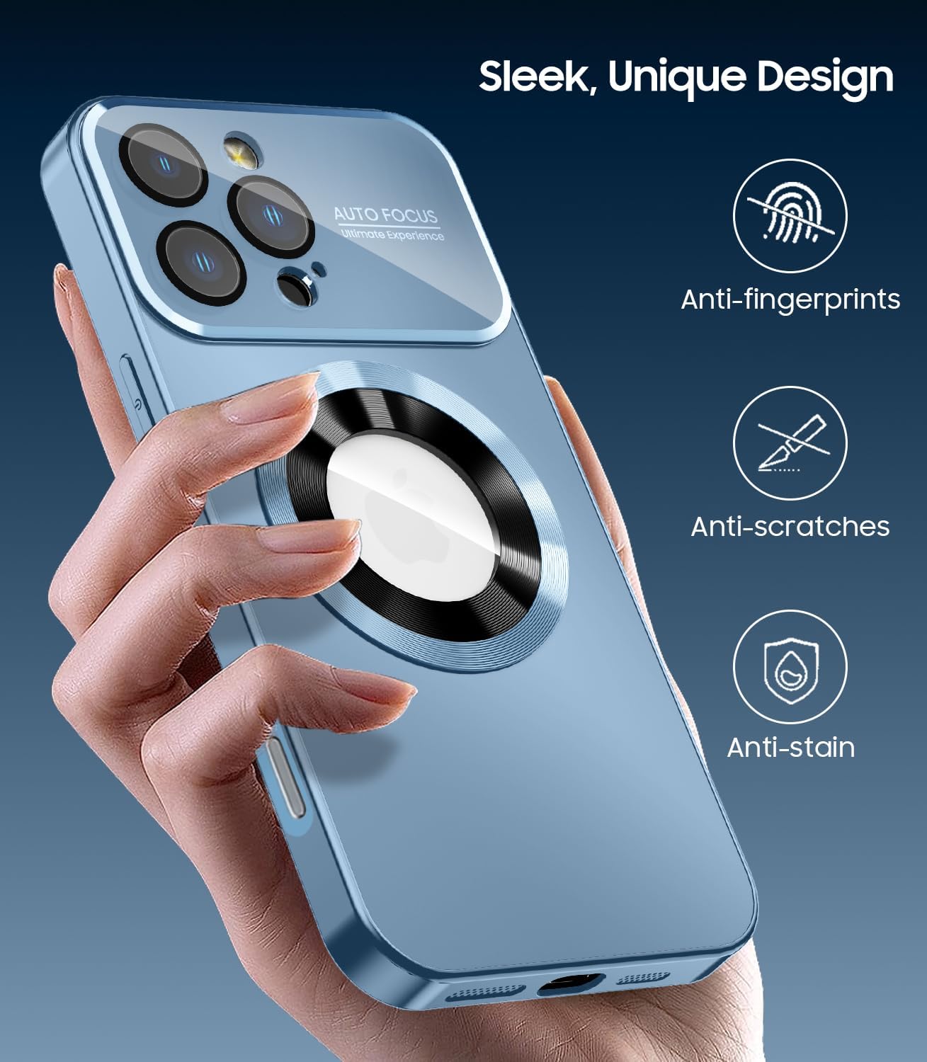 Magnetic for iPhone 16 Pro Max Case, Compatible with MagSafe, Built-in Camera Lens Protector, Logo View, Military Grade Drop Protection Phone Cover, Sierra Blue