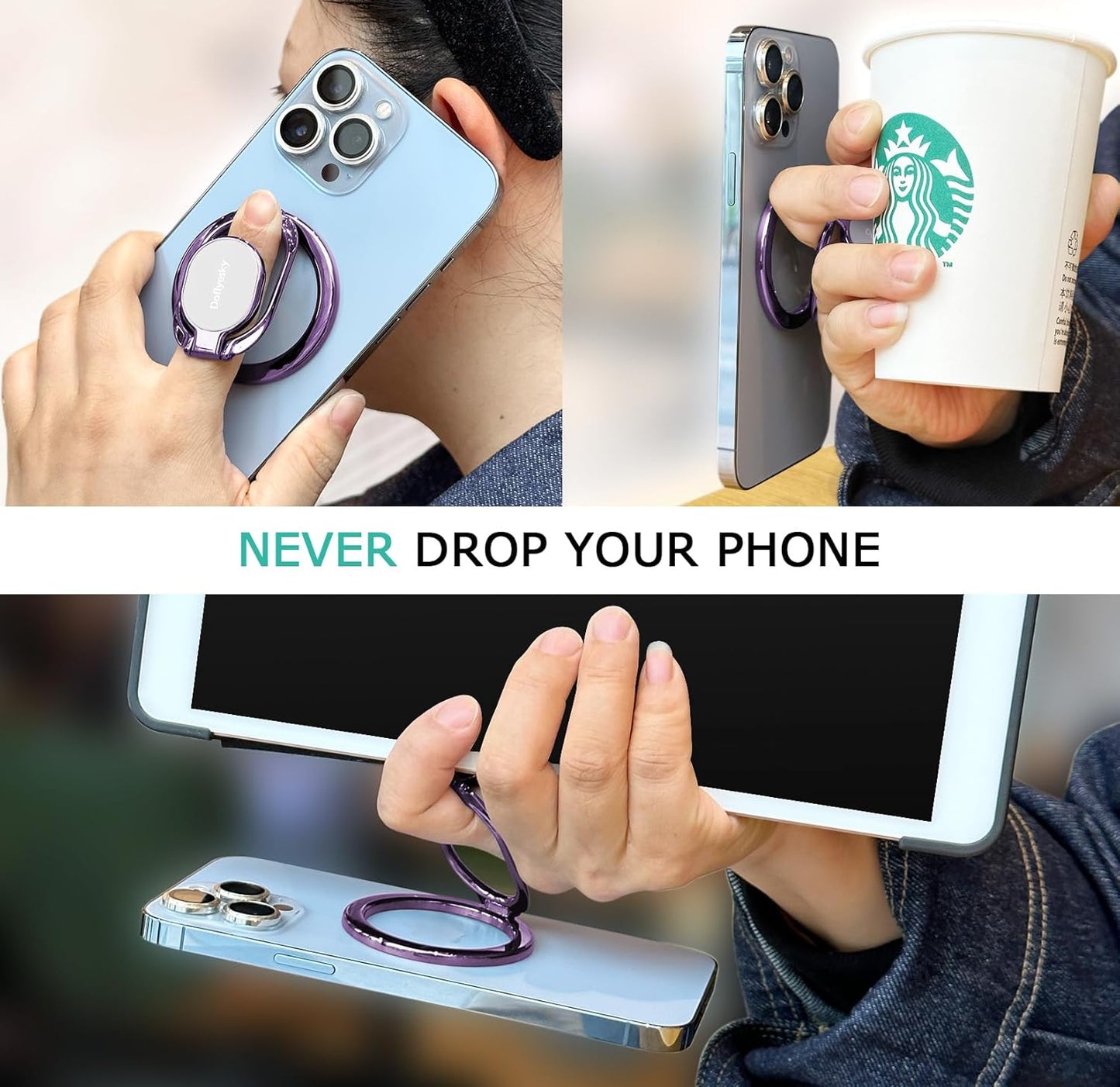 Magnetic Phone Ring Holder, Double Adjustable Phone Grip and Stand Compatible with MagSafe Ring Holder, Compatible with PopSockets MagSafe Ring Removable for iPhone & Android Phone, Purple